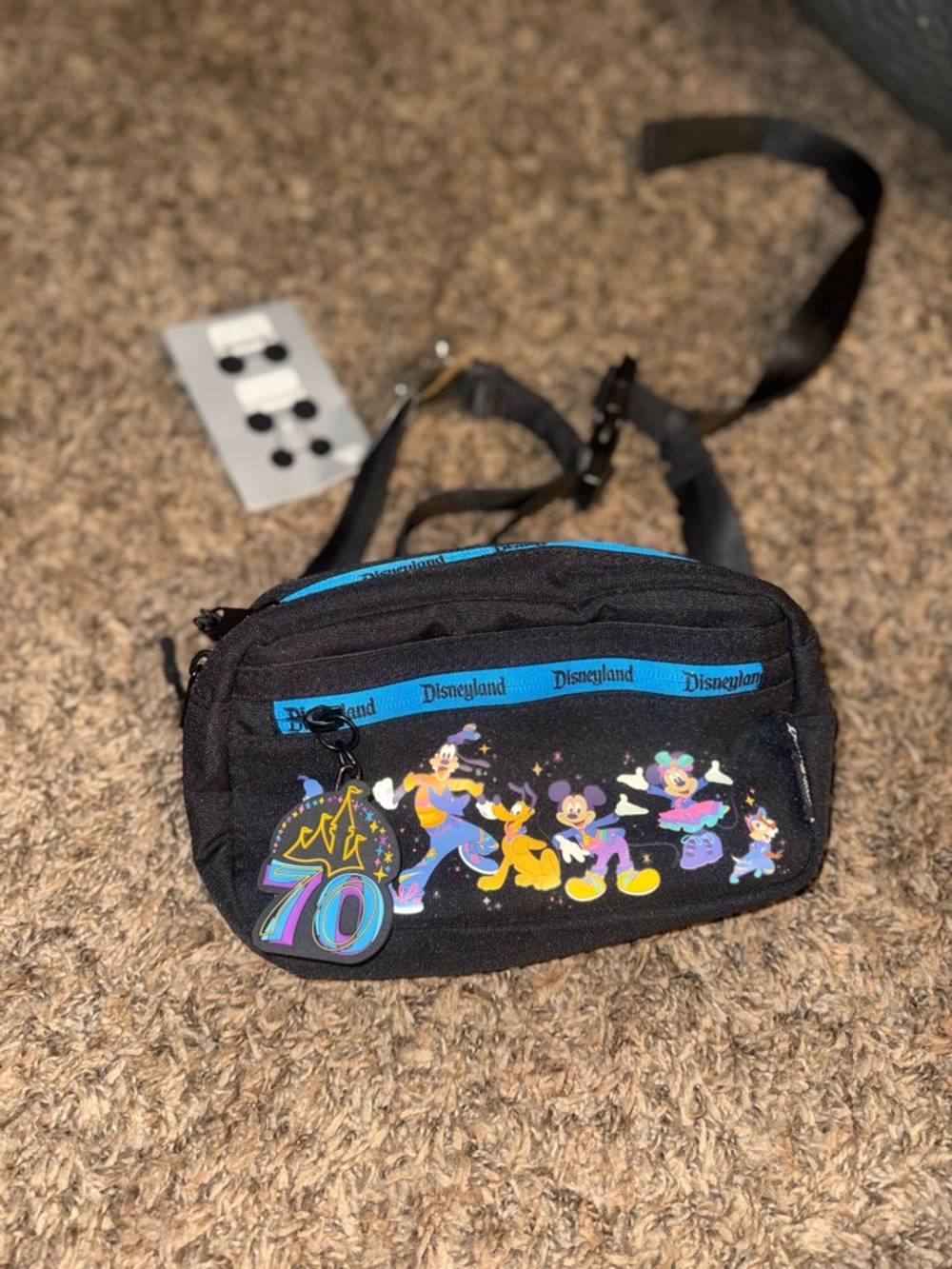 Disneyland 70th Anniversary Black Waist Bag with Character Print - Picture 2 of 2